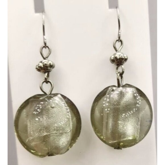 Smoky Gray/Clear Glass Beaded Dangle Earrings - Round - Picture 3 of 3